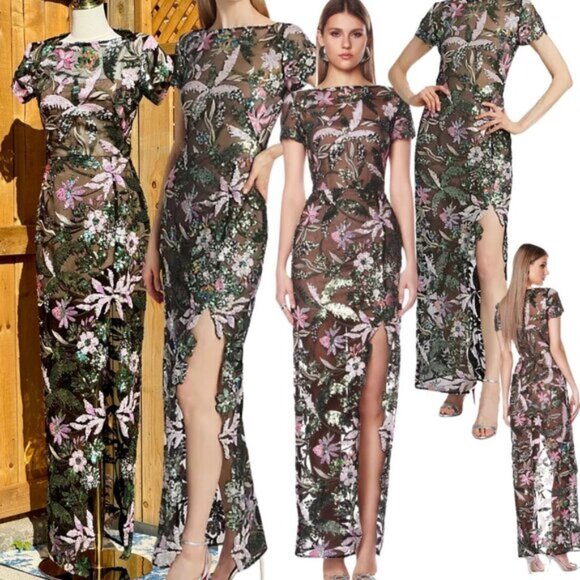 Bronx and Banco Dresses & Skirts - 🆕 BRONX & BANCO 🧿 NWOT Zinnia Side-Split Sequin & Embroidered Gown, Sz S US 4